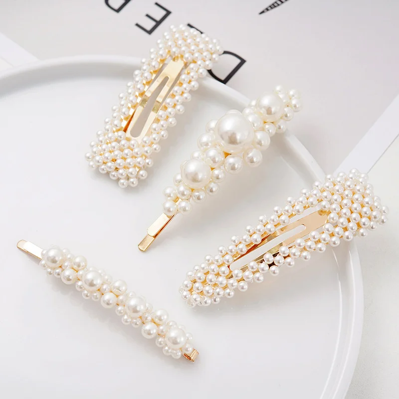 Simulated Pearl Barrettes Beaded Geometric Women Hair Clip Hairgrips Hair Accessories Girls Jewelry Fashion Hair Pins