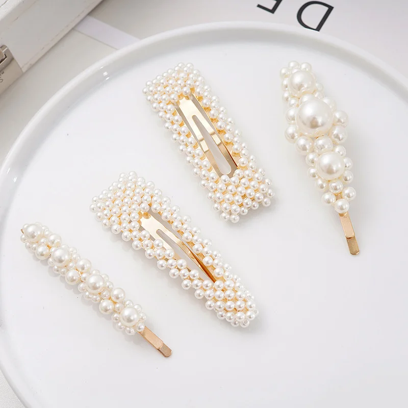 Simulated Pearl Barrettes Beaded Geometric Women Hair Clip Hairgrips Hair Accessories Girls Jewelry Fashion Hair Pins