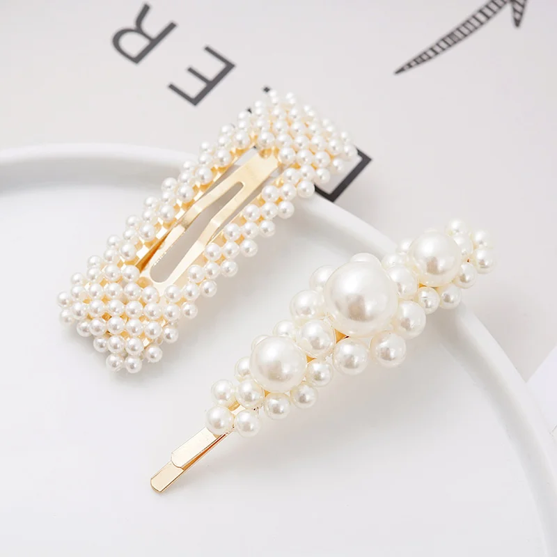 Simulated Pearl Barrettes Beaded Geometric Women Hair Clip Hairgrips Hair Accessories Girls Jewelry Fashion Hair Pins