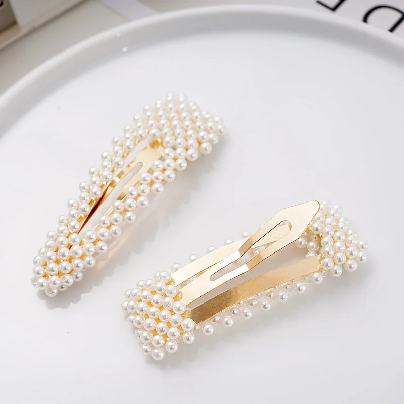 Simulated Pearl Barrettes Beaded Geometric Women Hair Clip Hairgrips Hair Accessories Girls Jewelry Fashion Hair Pins