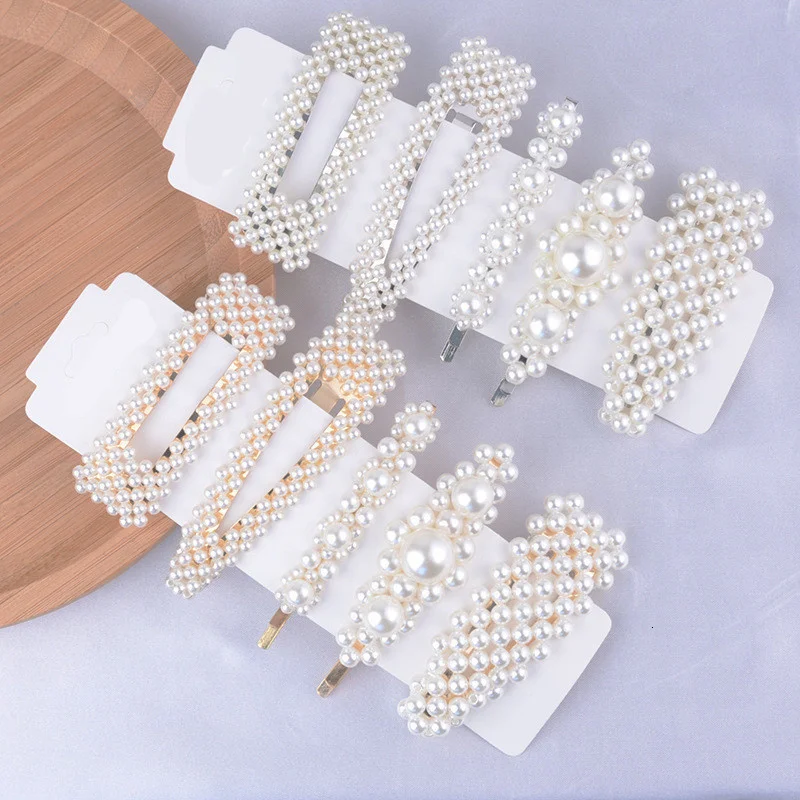 Simulated Pearl Barrettes Beaded Geometric Women Hair Clip Hairgrips Hair Accessories Girls Jewelry Fashion Hair Pins