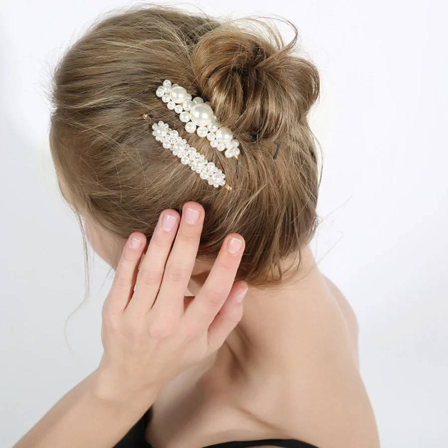 Simulated Pearl Barrettes Beaded Geometric Women Hair Clip Hairgrips Hair Accessories Girls Jewelry Fashion Hair Pins