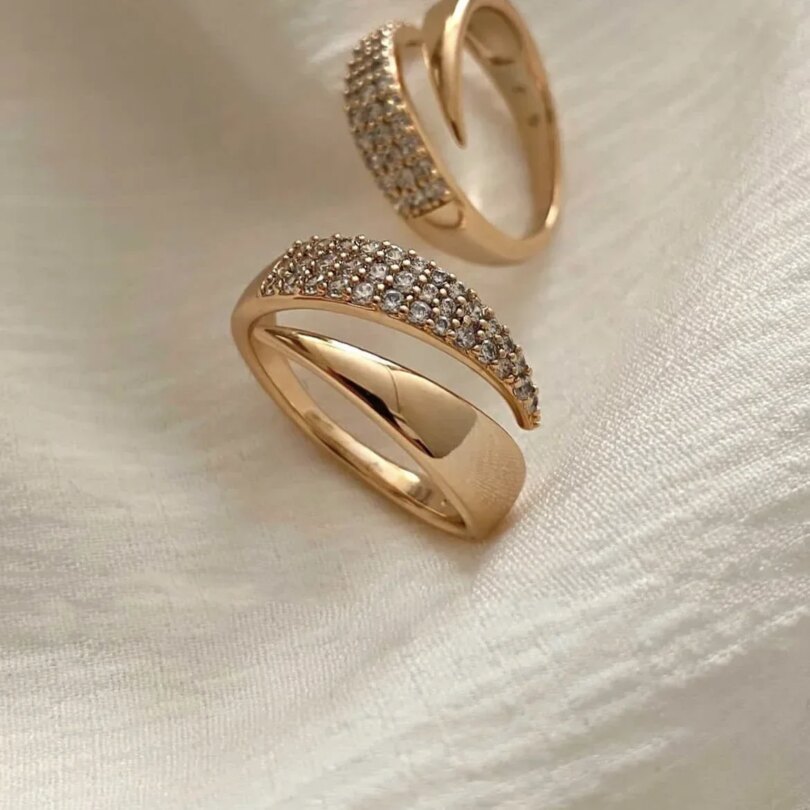 2024 New Stainless Steel 18 K Gold Plated Sun Rings for Women Natural Stone Inlaid in Hollow Metal Texture Ring Trendy Jewelry - Image 5