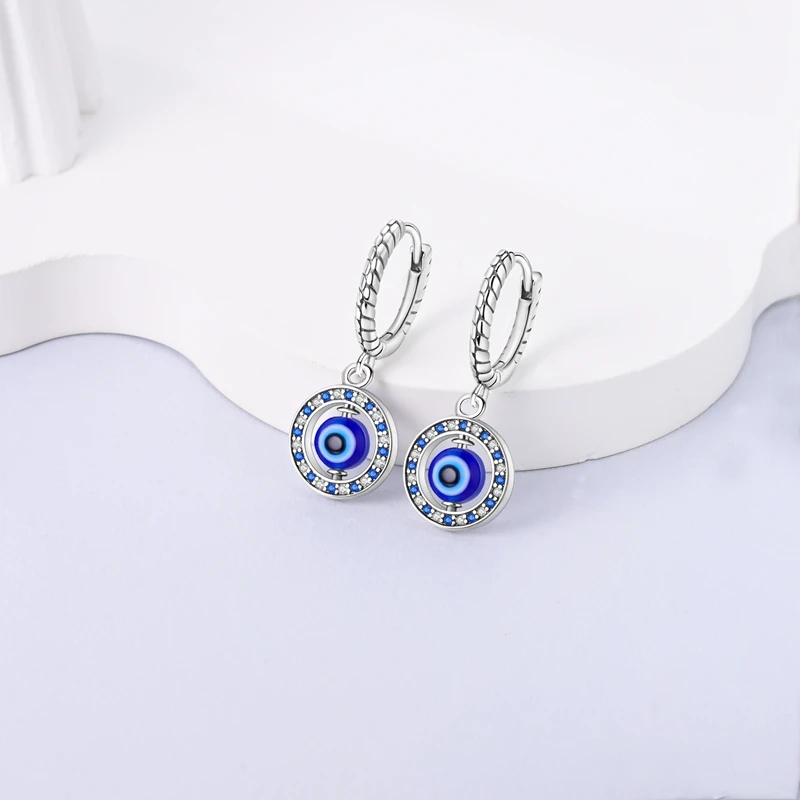 Hoop Earrings 925 Sterling Silver Starry Moon Feather Blue Shiny Zircon Inlaid Drop Earrings Women Fashion Jewelry Gift