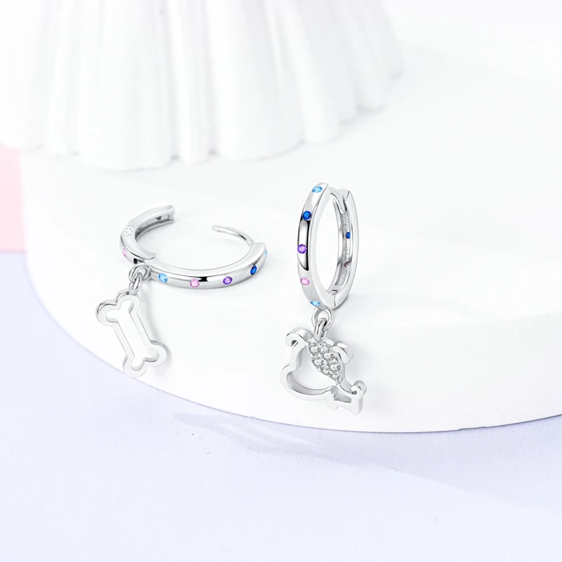 Hoop Earrings 925 Sterling Silver Starry Moon Feather Blue Shiny Zircon Inlaid Drop Earrings Women Fashion Jewelry Gift