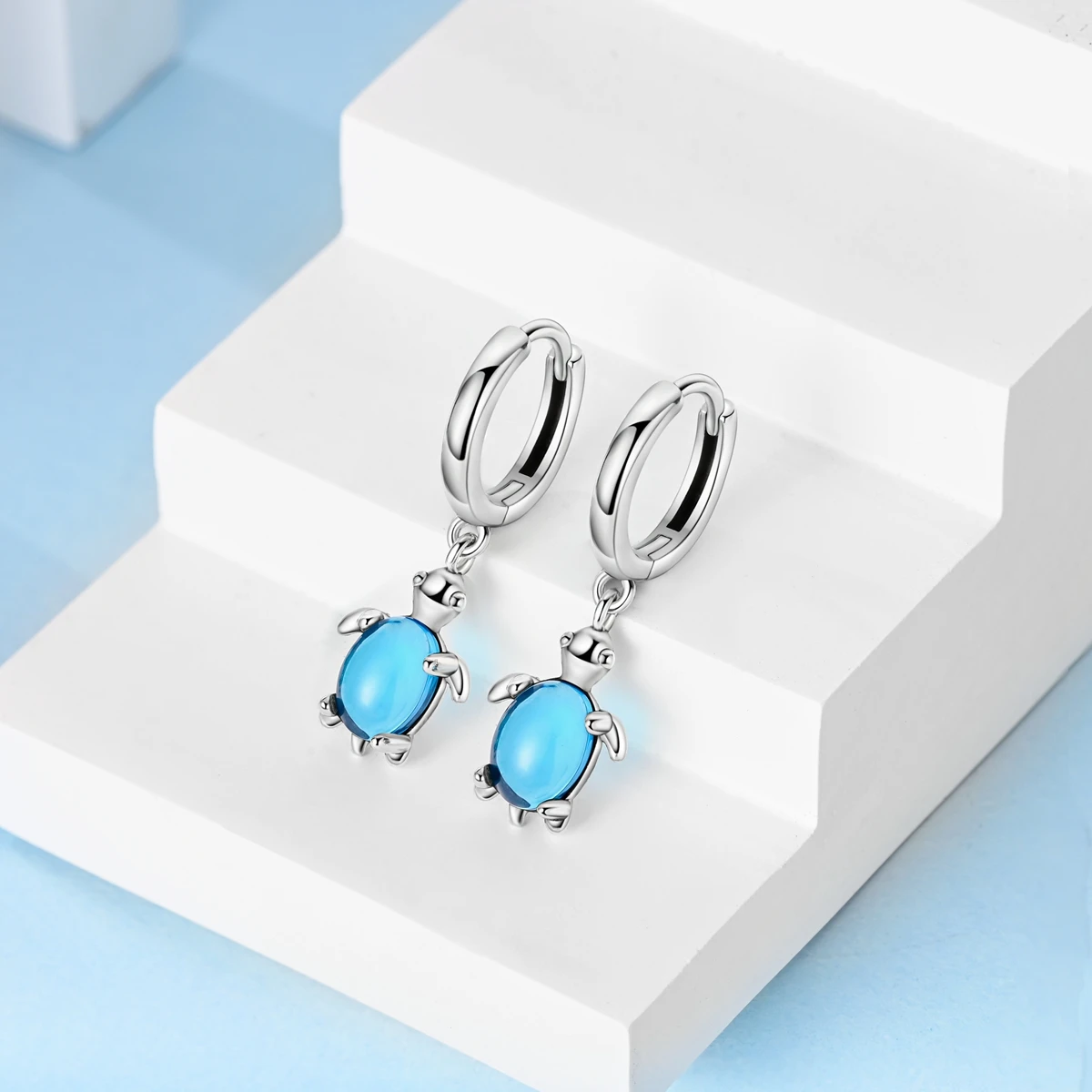 Hoop Earrings 925 Sterling Silver Starry Moon Feather Blue Shiny Zircon Inlaid Drop Earrings Women Fashion Jewelry Gift