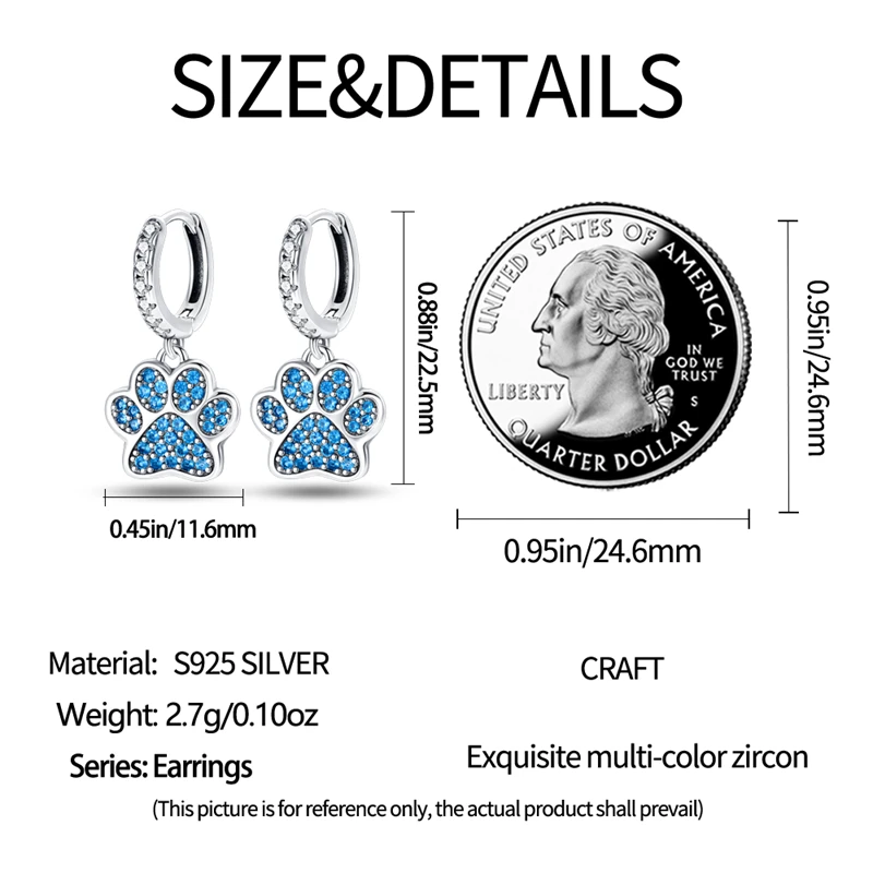 Hoop Earrings 925 Sterling Silver Starry Moon Feather Blue Shiny Zircon Inlaid Drop Earrings Women Fashion Jewelry Gift