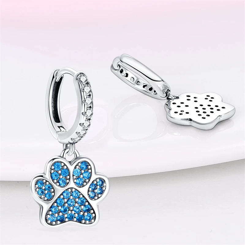 Hoop Earrings 925 Sterling Silver Starry Moon Feather Blue Shiny Zircon Inlaid Drop Earrings Women Fashion Jewelry Gift