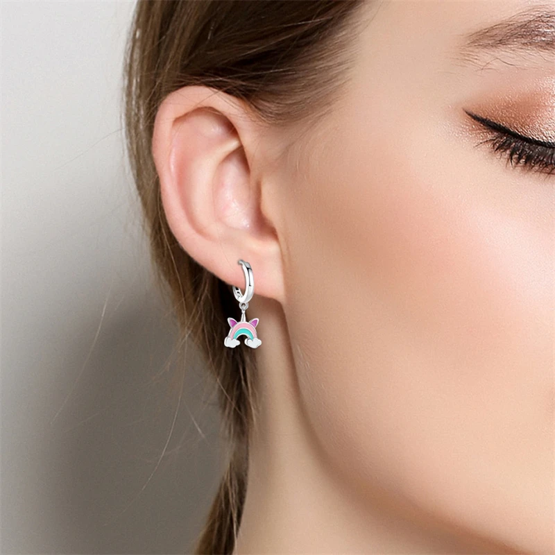 Hoop Earrings 925 Sterling Silver Starry Moon Feather Blue Shiny Zircon Inlaid Drop Earrings Women Fashion Jewelry Gift