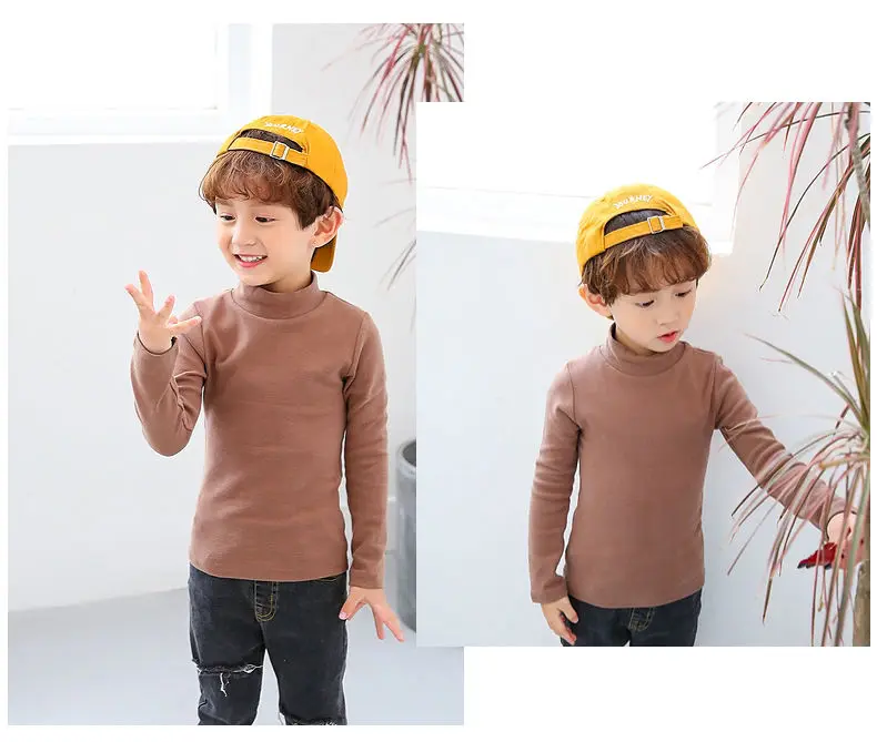 Boys' Half High Collar Underlay Shirt Children's Thickened Warm Mid Collar Versatile T-shirt Autumn/Winter Top