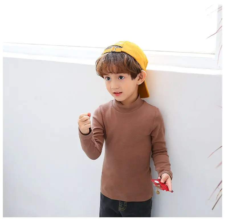 Boys' Half High Collar Underlay Shirt Children's Thickened Warm Mid Collar Versatile T-shirt Autumn/Winter Top