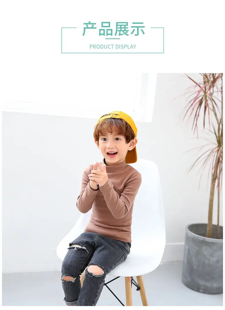 Boys' Half High Collar Underlay Shirt Children's Thickened Warm Mid Collar Versatile T-shirt Autumn/Winter Top