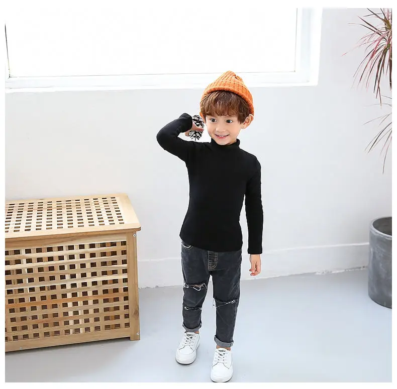 Boys' Half High Collar Underlay Shirt Children's Thickened Warm Mid Collar Versatile T-shirt Autumn/Winter Top