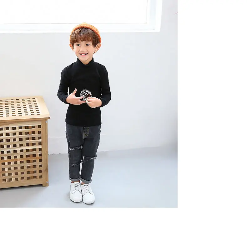 Boys' Half High Collar Underlay Shirt Children's Thickened Warm Mid Collar Versatile T-shirt Autumn/Winter Top