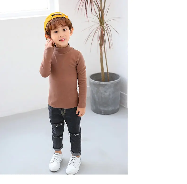 Boys' Half High Collar Underlay Shirt Children's Thickened Warm Mid Collar Versatile T-shirt Autumn/Winter Top