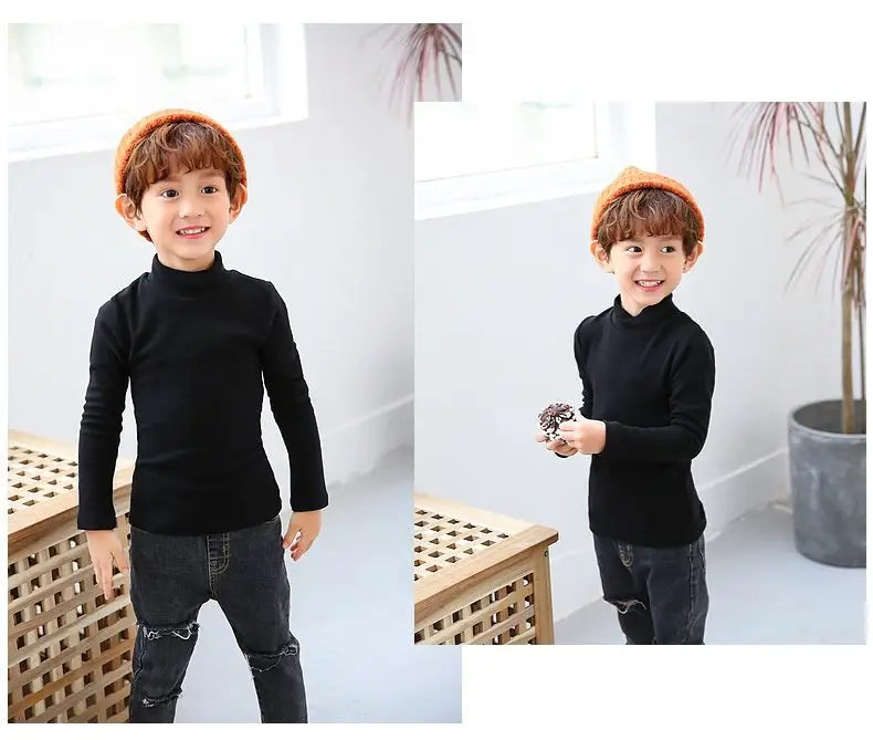 Boys' Half High Collar Underlay Shirt Children's Thickened Warm Mid Collar Versatile T-shirt Autumn/Winter Top