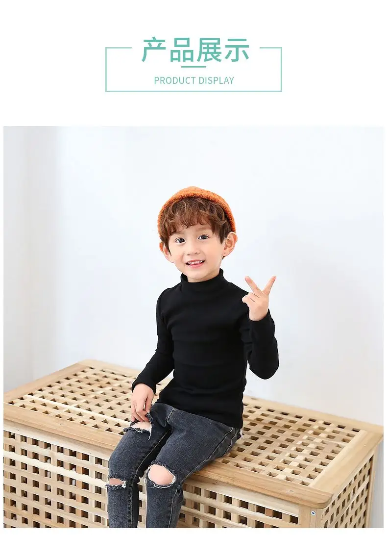 Boys' Half High Collar Underlay Shirt Children's Thickened Warm Mid Collar Versatile T-shirt Autumn/Winter Top