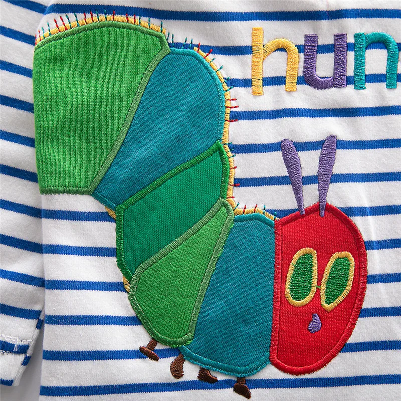 Jumping Meters 2-7T New Arrival Striped Animals Embroidery Boys Tshirts Autumn Winter Children's Clothes Long Sleeve Kids Tops