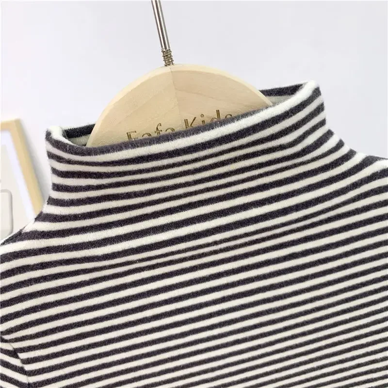 Autumn Winter Baby Boy Girl Baby Solid Long Sleeve Bottoming Shirt Children Turtleneck Casual Tshirt Kid Striped Top Clothes