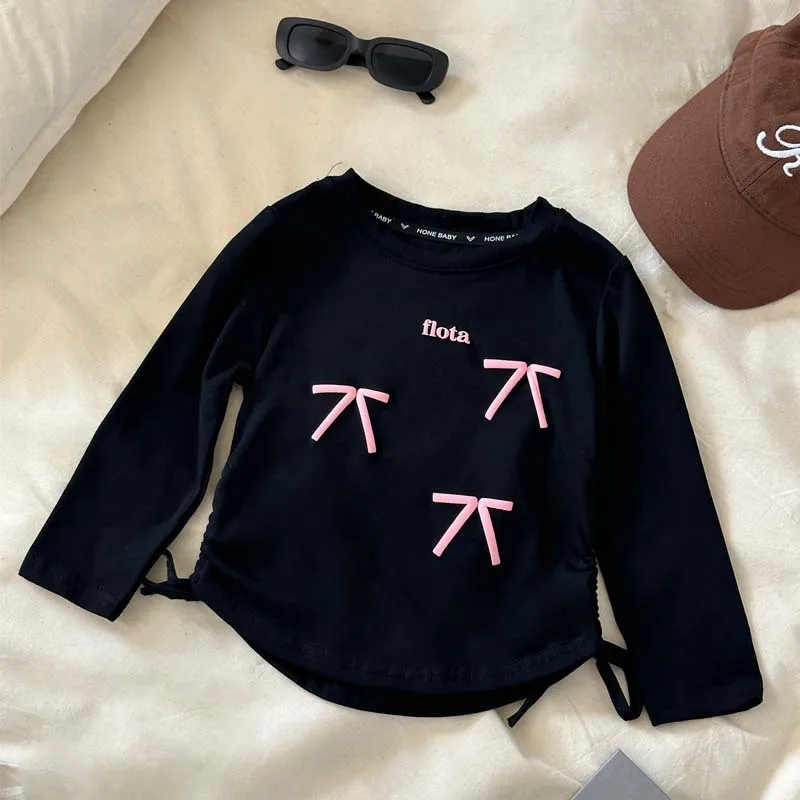 Baby Girls Long-sleeve T-Shirt Kids Top Tees with Bow-Knot Mother Daughter Bottoming 2024 Spring Autumn Children Fashion Clothes