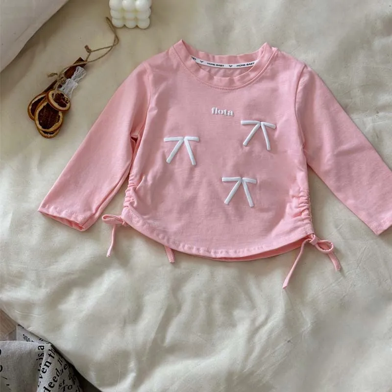 Baby Girls Long-sleeve T-Shirt Kids Top Tees with Bow-Knot Mother Daughter Bottoming 2024 Spring Autumn Children Fashion Clothes