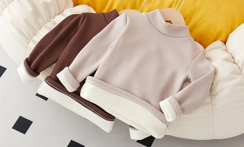 Children's Bottom Shirt Autumn/Winter New Warm T-shirt with Bottom for Men and Women Baby Plush Thickened Clothes