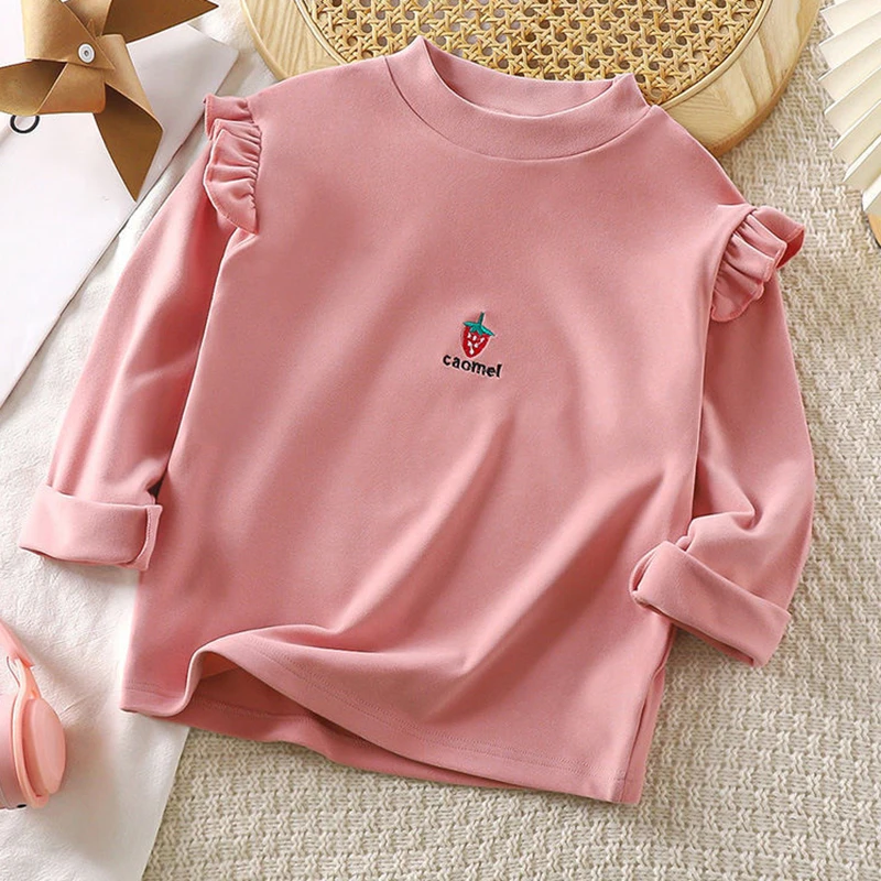 Girls Long Sleeve Base Shirt Children's Wear Crew Neck Shirt Spring Autumn Thickened T-Shirt Baby Pullover Tops