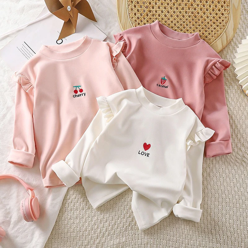 Girls Long Sleeve Base Shirt Children's Wear Crew Neck Shirt Spring Autumn Thickened T-Shirt Baby Pullover Tops