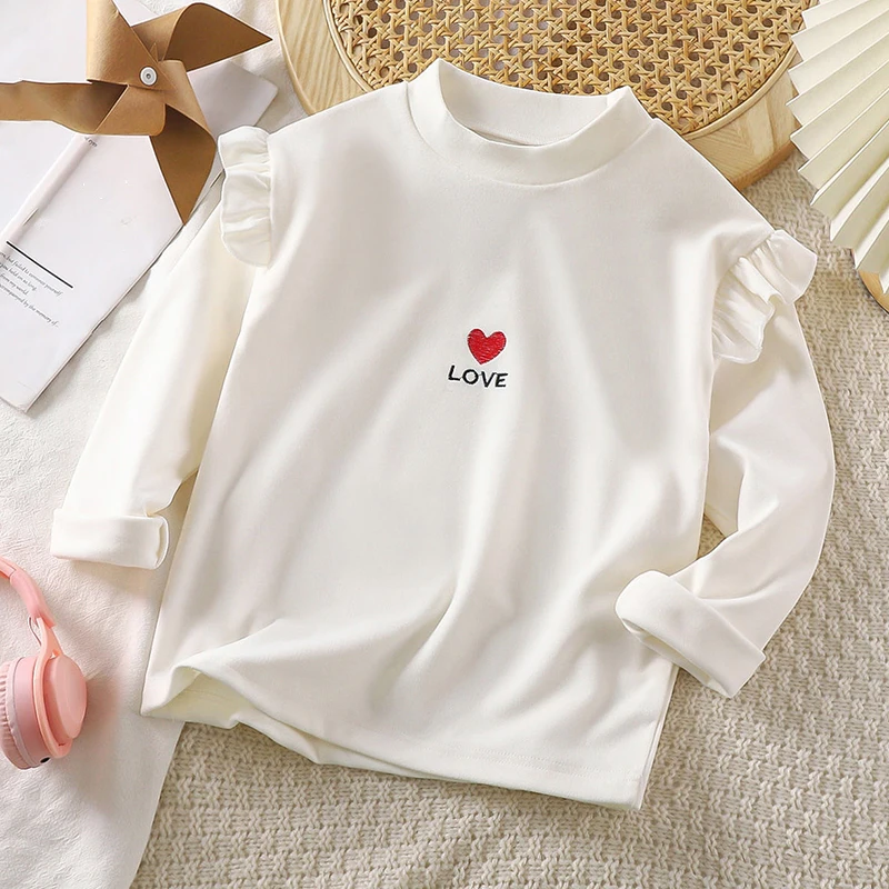 Girls Long Sleeve Base Shirt Children's Wear Crew Neck Shirt Spring Autumn Thickened T-Shirt Baby Pullover Tops