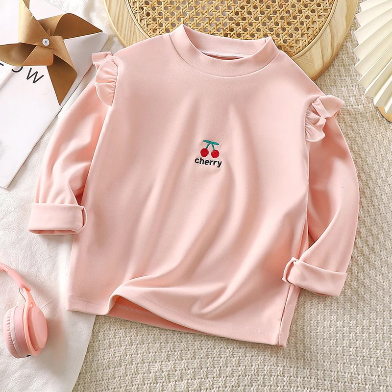 Girls Long Sleeve Base Shirt Children's Wear Crew Neck Shirt Spring Autumn Thickened T-Shirt Baby Pullover Tops