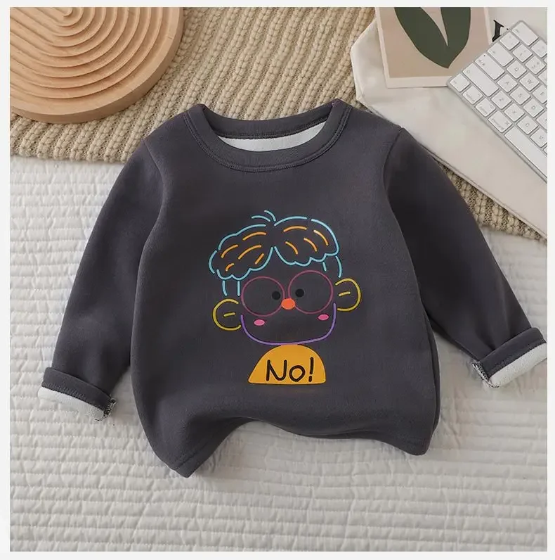 2024 Baby Sweatshirt for Girls Boy Autumn Winter Fleece Neck Base Shirt for Boys Casual Single Top Kids Long Sleeve T-shirt