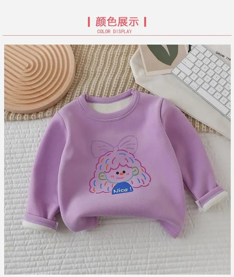 2024 Baby Sweatshirt for Girls Boy Autumn Winter Fleece Neck Base Shirt for Boys Casual Single Top Kids Long Sleeve T-shirt