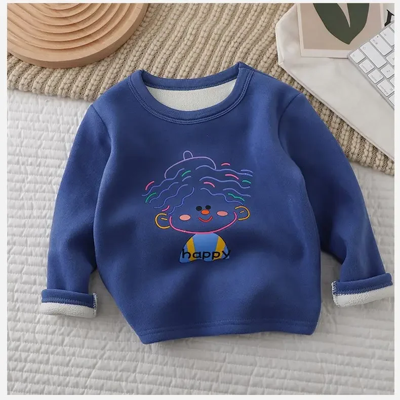 2024 Baby Sweatshirt for Girls Boy Autumn Winter Fleece Neck Base Shirt for Boys Casual Single Top Kids Long Sleeve T-shirt