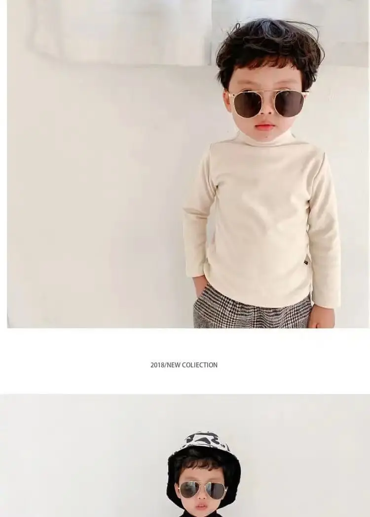 2022 Autumn Winter Girls Boys Single Fleece Soft Warm Half Turtleneck Long Sleeve T-shirts Baby Kids Children Tops Tee