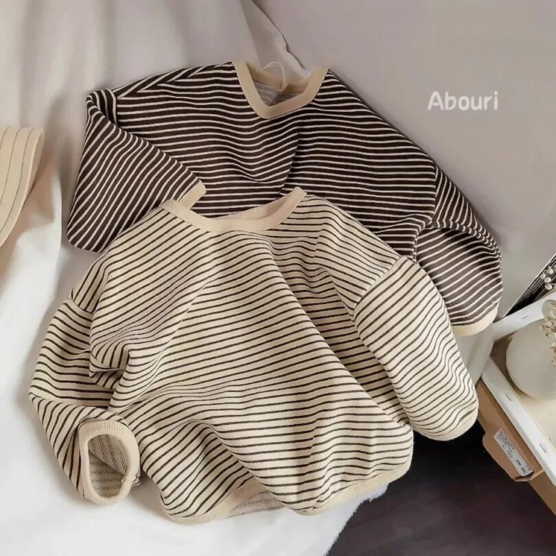 Children's T-shirt Korean Children's Striped Sweaters Baby Kids Girls Loose Long Sleeve Top Spring Autumn New Tops - Image 2