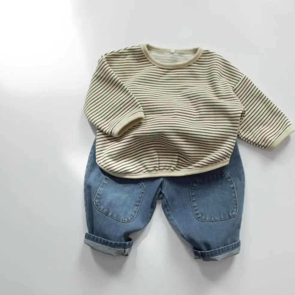 Children's T-shirt Korean Children's Striped Sweaters Baby Kids Girls Loose Long Sleeve Top Spring Autumn New Tops