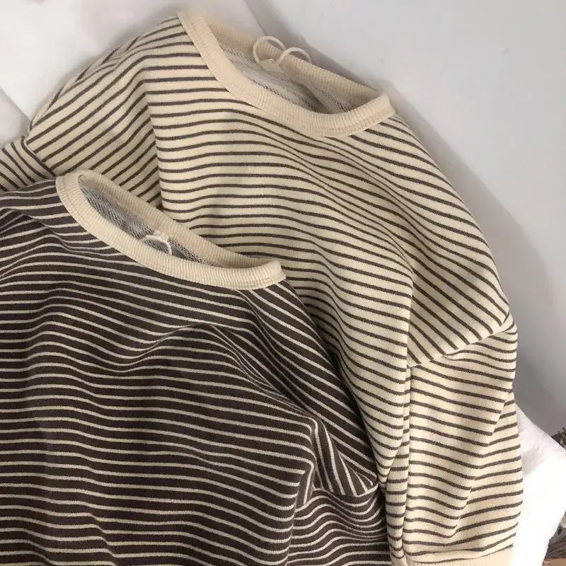 Children's T-shirt Korean Children's Striped Sweaters Baby Kids Girls Loose Long Sleeve Top Spring Autumn New Tops