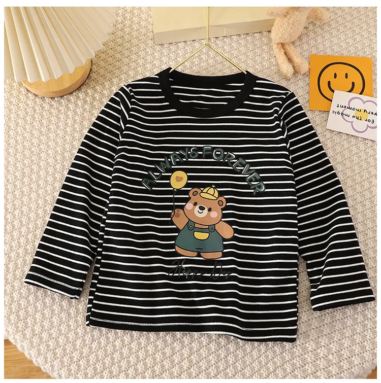 Baby Boys Girls Base Shirts Kids Long-sleeved Warmth Children's Velvet Single Tops Spring Autumn and Winter Clothes