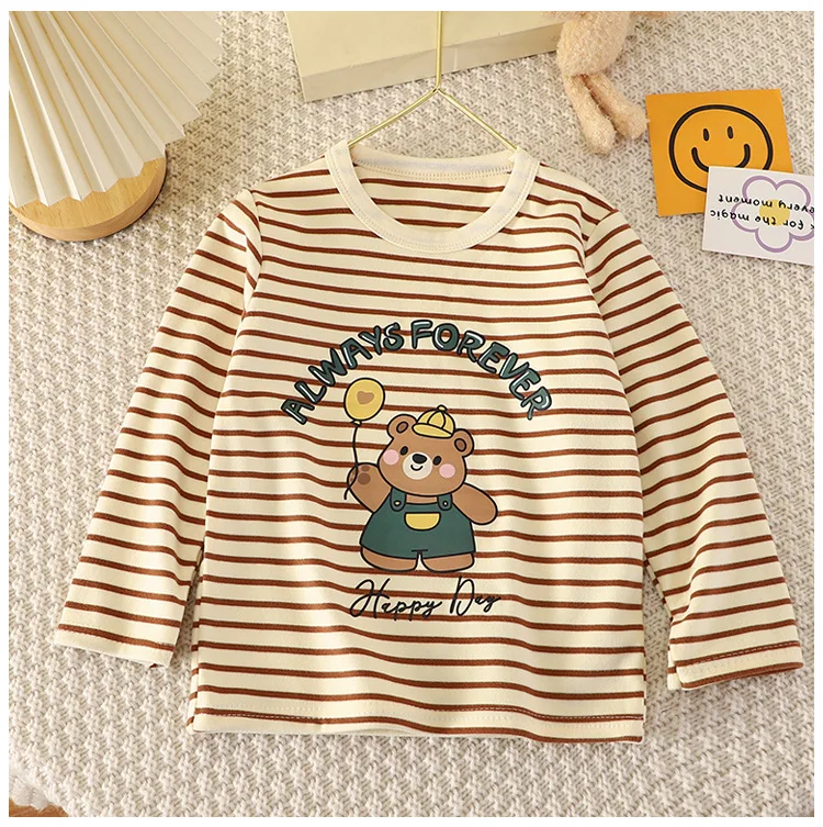 Baby Boys Girls Base Shirts Kids Long-sleeved Warmth Children's Velvet Single Tops Spring Autumn and Winter Clothes