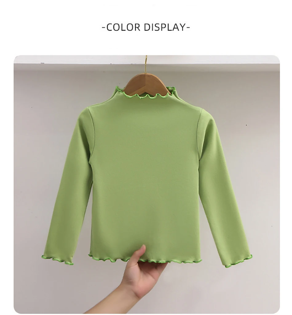 Autumn Winter Fashion Girl Long Sleeve T-Shirt with Ruffle Edges for Kids Soft and Warm Solid Color Children Casual Clothes Tops