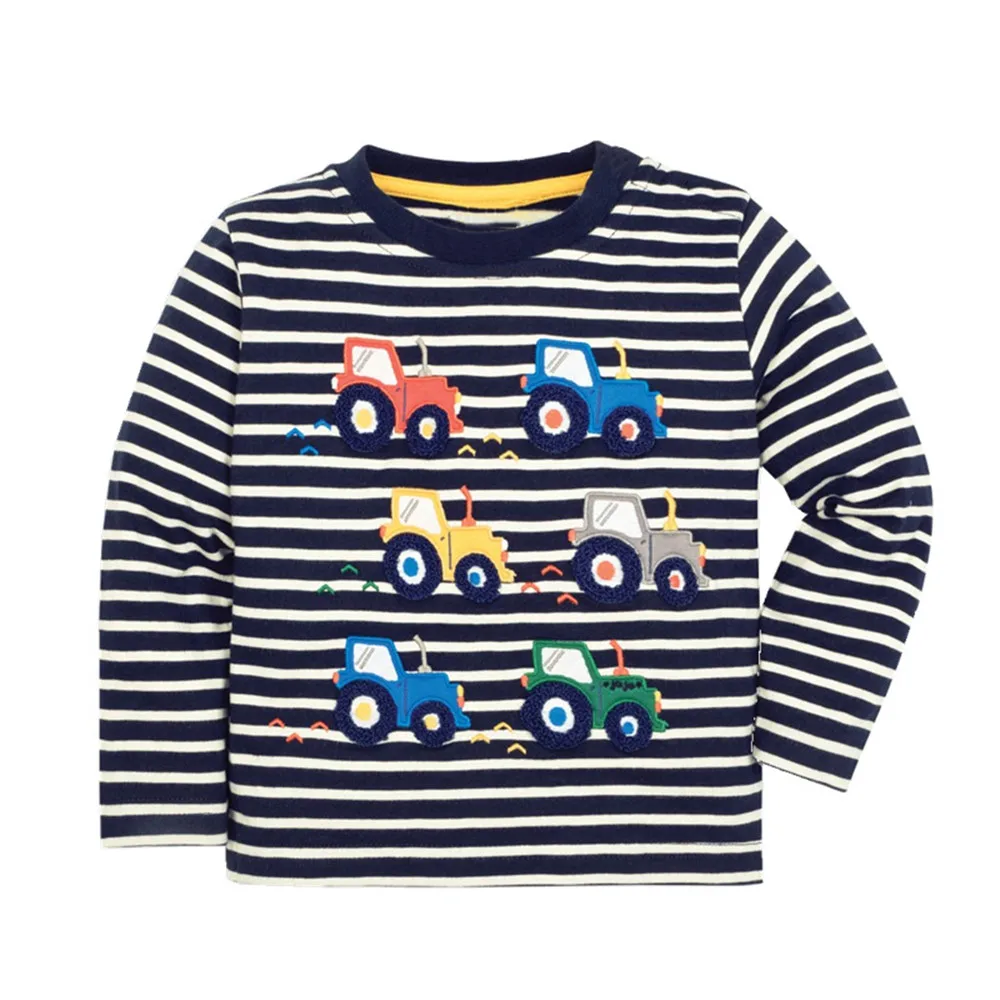 Jumping Meters 2-7T New Arrival Striped Animals Embroidery Boys Tshirts Autumn Winter Children's Clothes Long Sleeve Kids Tops