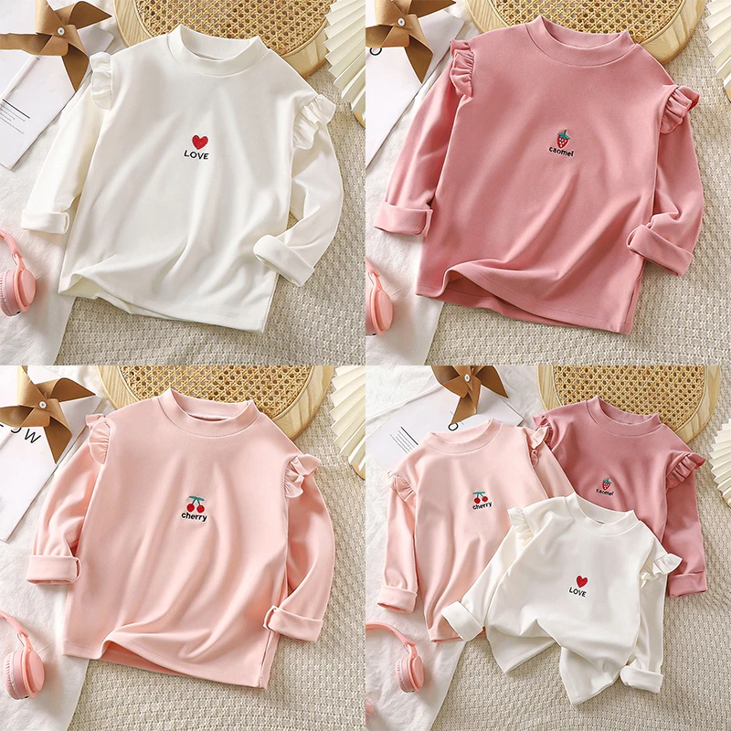 2-12Y Spring Autumn Child Baby T-shirt Long Sleeve Tops Fashion Ruffle Pullovers Kid Clothing Girls Bottom Base Shirt Single Top