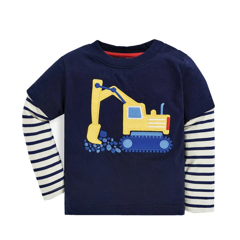 Jumping Meters 2-7T New Arrival Striped Animals Embroidery Boys Tshirts Autumn Winter Children's Clothes Long Sleeve Kids Tops