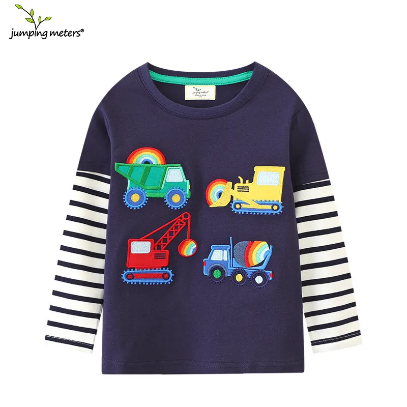 Jumping Meters 2-7T New Arrival Striped Animals Embroidery Boys Tshirts Autumn Winter Children's Clothes Long Sleeve Kids Tops