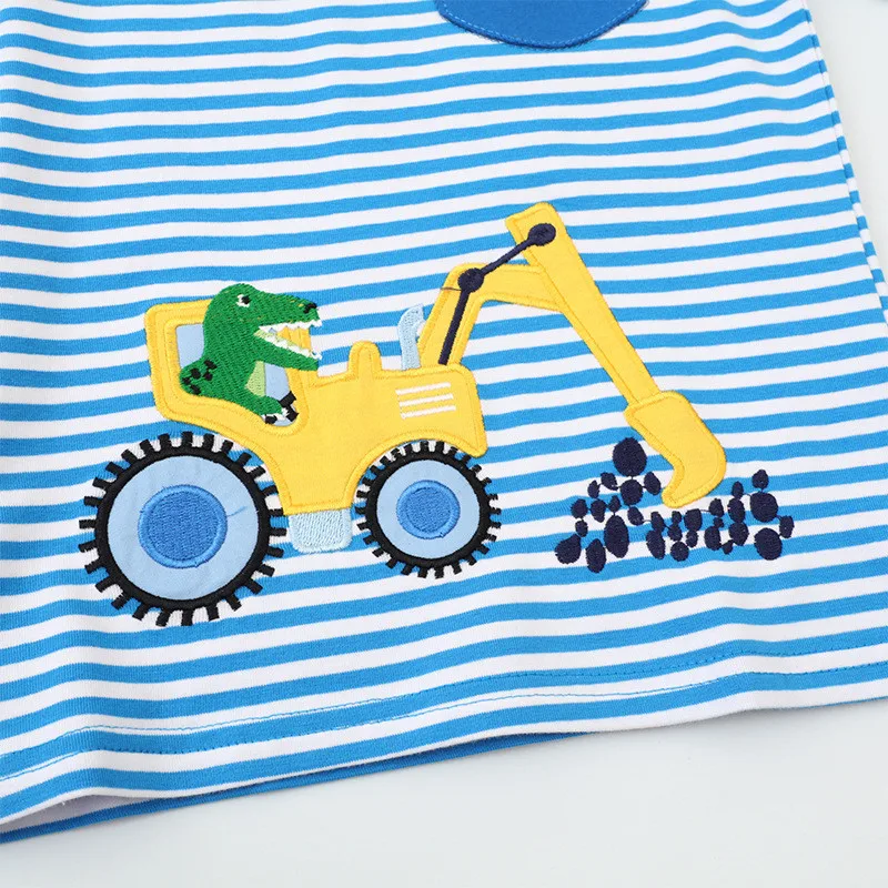 Jumping Meters 2-7T New Arrival Striped Animals Embroidery Boys Tshirts Autumn Winter Children's Clothes Long Sleeve Kids Tops