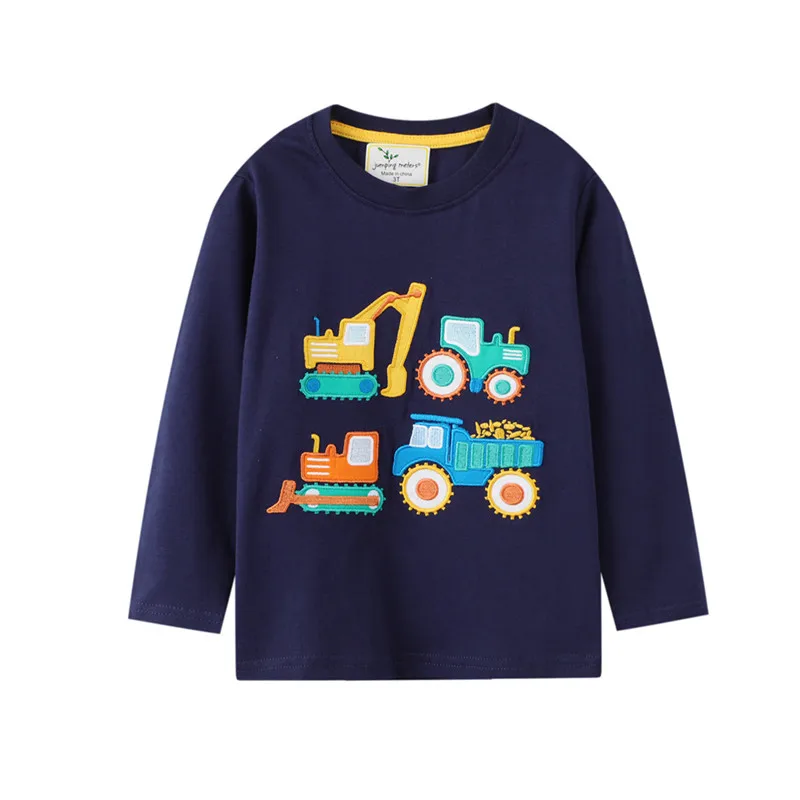 Jumping Meters 2-7T New Arrival Striped Animals Embroidery Boys Tshirts Autumn Winter Children's Clothes Long Sleeve Kids Tops