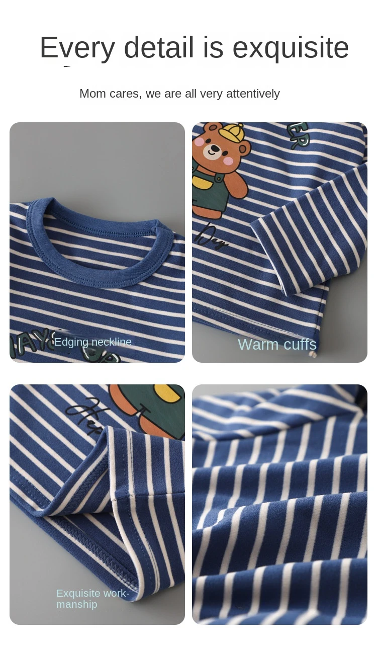 Baby Striped Shirt Autumn Winter Costume Child Boys Girls Cartoon Casual Loose Long-sleeved Tops Underwear