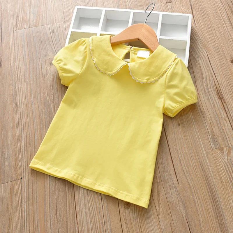 Winter Girls Clothes Short Sleeve T-shirt Tops Cotton Solid Round Neck Casual Bottoming Shirt For Toddler Kids Wearing