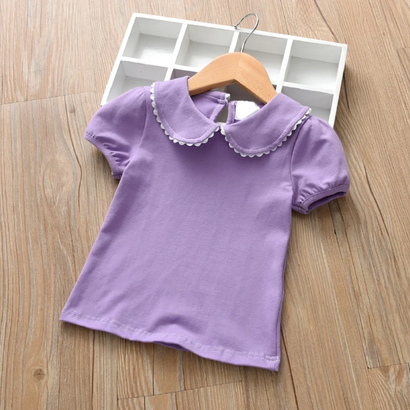 Winter Girls Clothes Short Sleeve T-shirt Tops Cotton Solid Round Neck Casual Bottoming Shirt For Toddler Kids Wearing