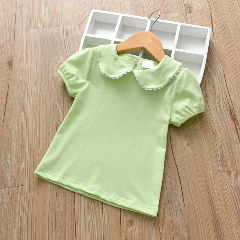 Winter Girls Clothes Short Sleeve T-shirt Tops Cotton Solid Round Neck Casual Bottoming Shirt For Toddler Kids Wearing